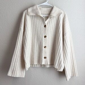 Aerie unREAL Ribbed Cardigan Sweater Cream Beige Button Down Small